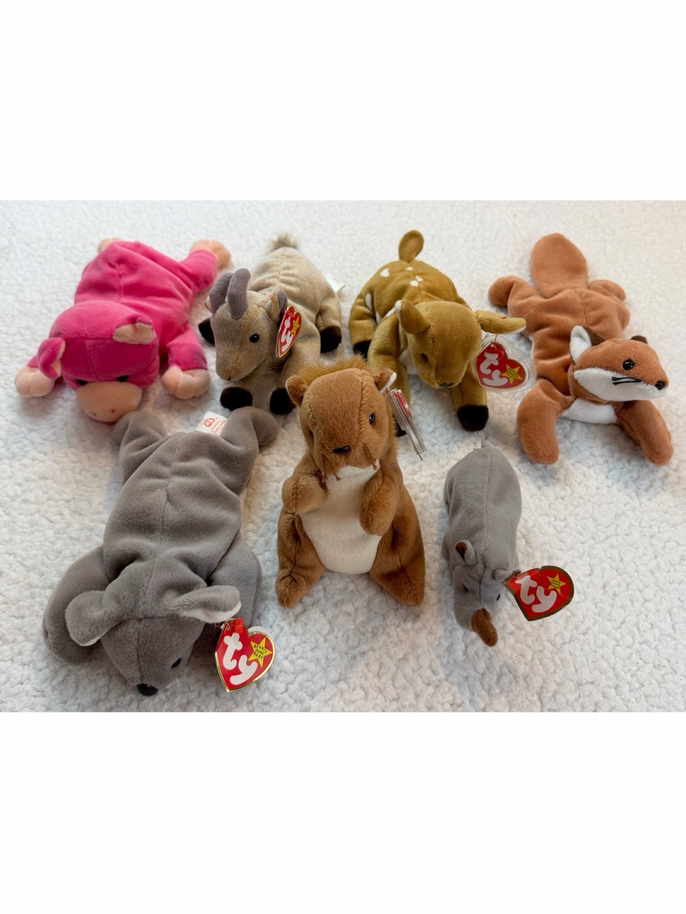 TY • (Set of 7) Vintage Forest / Farm Animals Beanie Babies Plush Set, OS